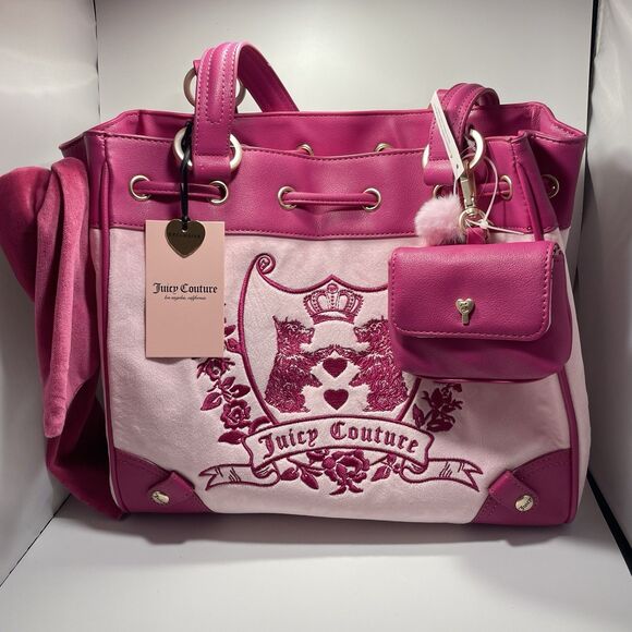 Juicy Couture Handbags - New Juicy Couture Scottish Dogs Tote Velvet Crest Drawstring Tote Handbag Charm